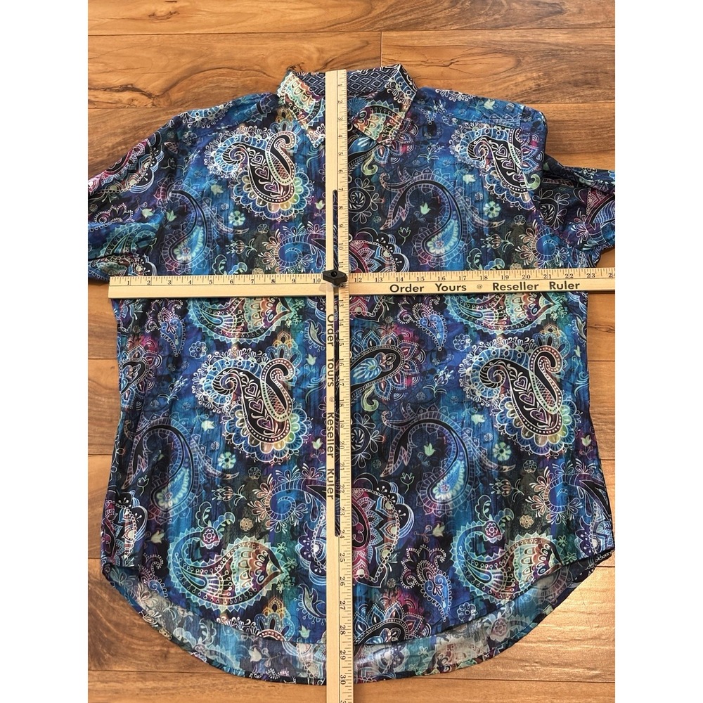 Robert Graham Mens M Blue Paisley Flip Cuff Casual Shirt Long Sleeve Batik Color - Picture 8 of 9